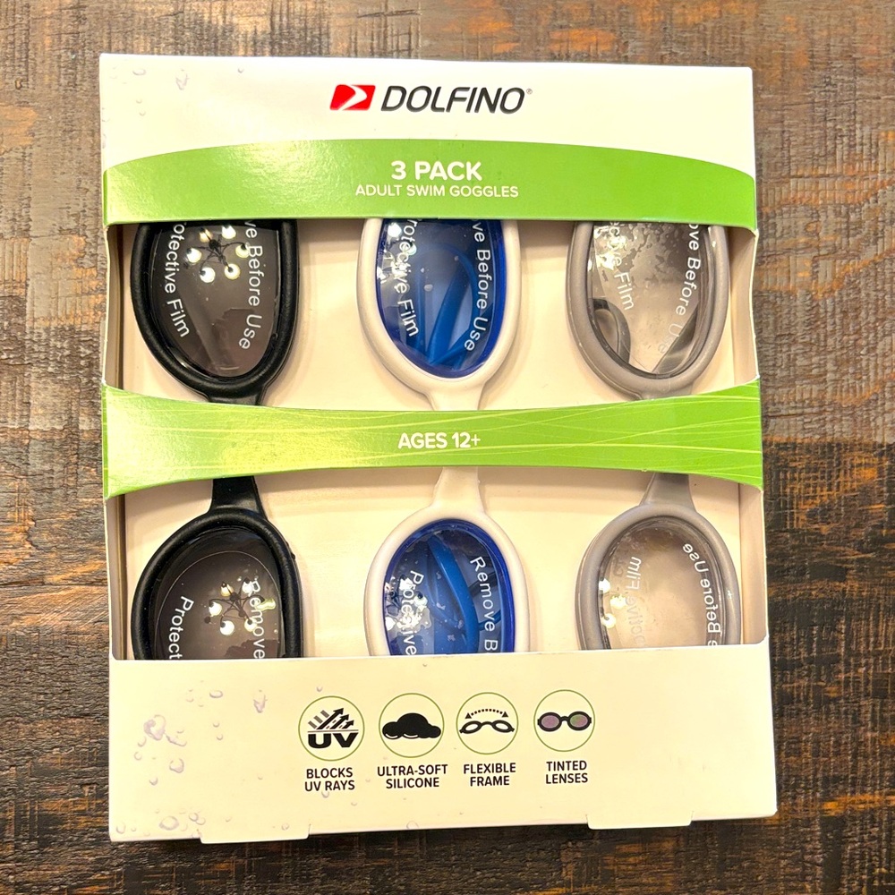 Dolfino | 3 Pack Adult Swim Goggles | Ultra-Soft Silicone | Travel Vacation Swim